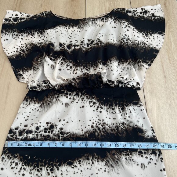 Jessica Simpson Christina Print Black White Watercolor Plunging Back Tunic Dress - Picture 12 of 15